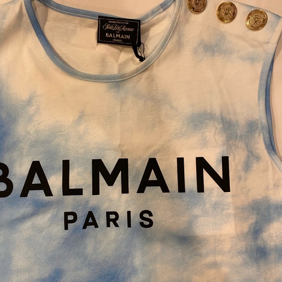BNWT Balmain Blue Tye Dye Cap Sleeve Shirt - Picture 6 of 6